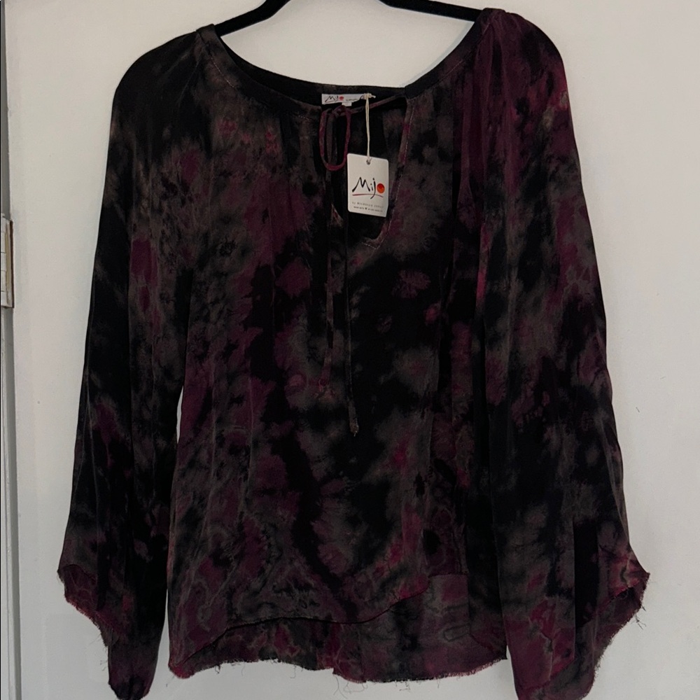Michelle Jonas Black and Purple Tie-Dye Blouse